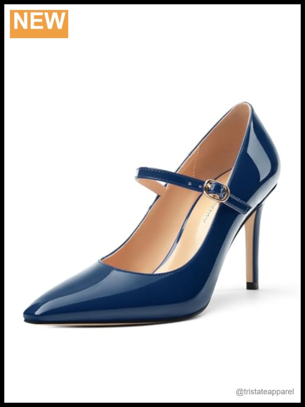 Mary Jane High Heel Pointed Toe Patent Pumps 3.3 inch Heel